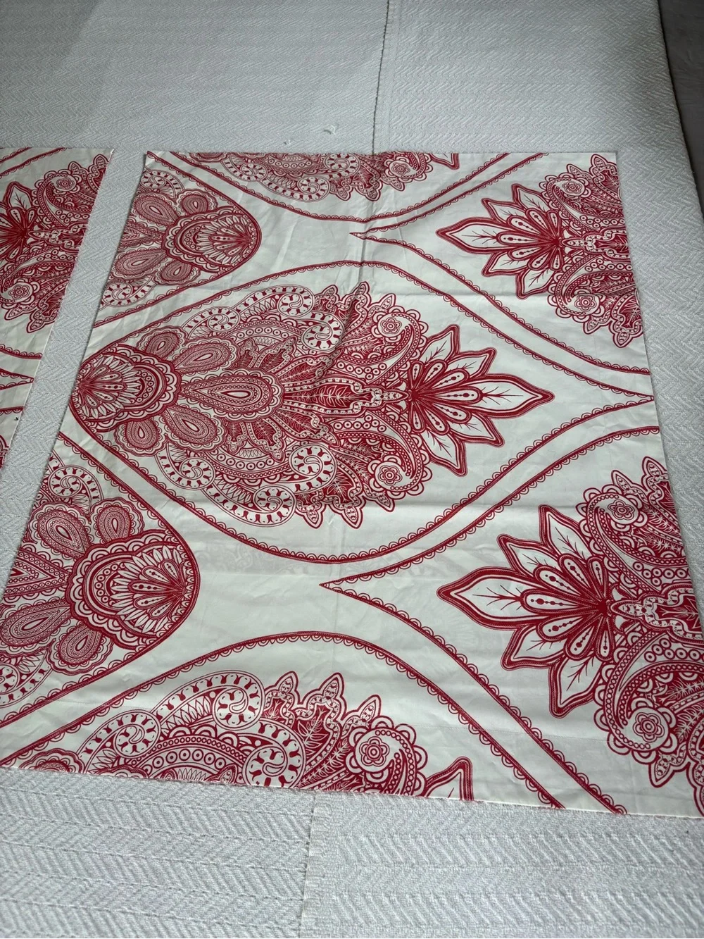 Pottery Barn Cream Pair Standard Shams with Red Paisley Medallions